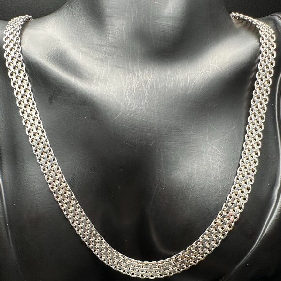 Silver Interlock Necklace .925 Sterling Silver | Textured Link Chain - Picture 1 of 1